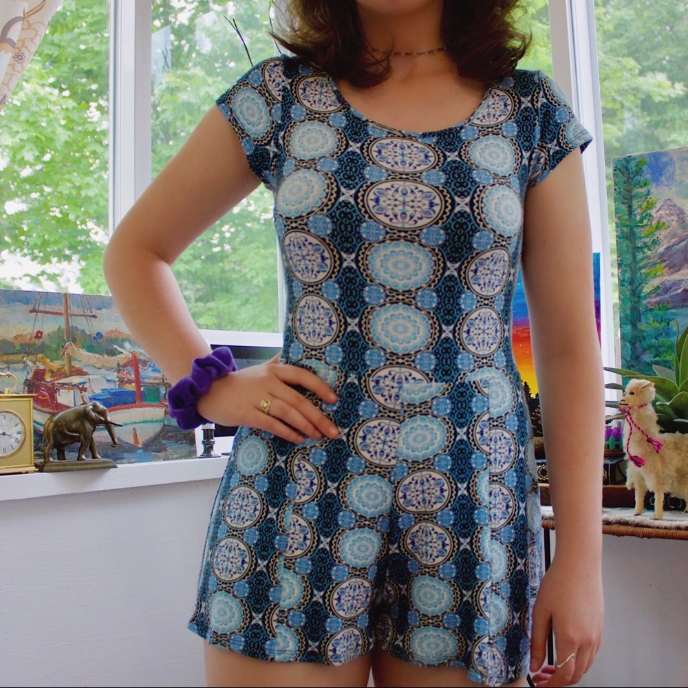 Blue Patterned Romper